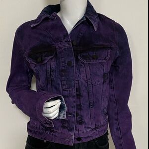 RtA Purple & Black Acid Wash Oversized Denim Jean Trucker Jacket in Grape